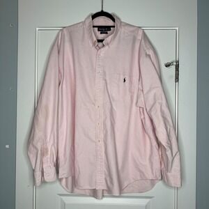 Ralph Lauren Mens XXL Big Shirt Cotton Long Sleeve Pocket Pony Pink White Stripe